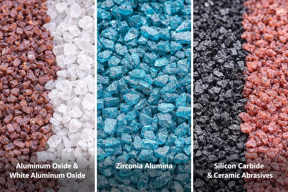 Abrasive materials used in cut-off wheels including aluminum oxide, white aluminum oxide, zirconia alumina, silicon carbide and ceramic abrasives