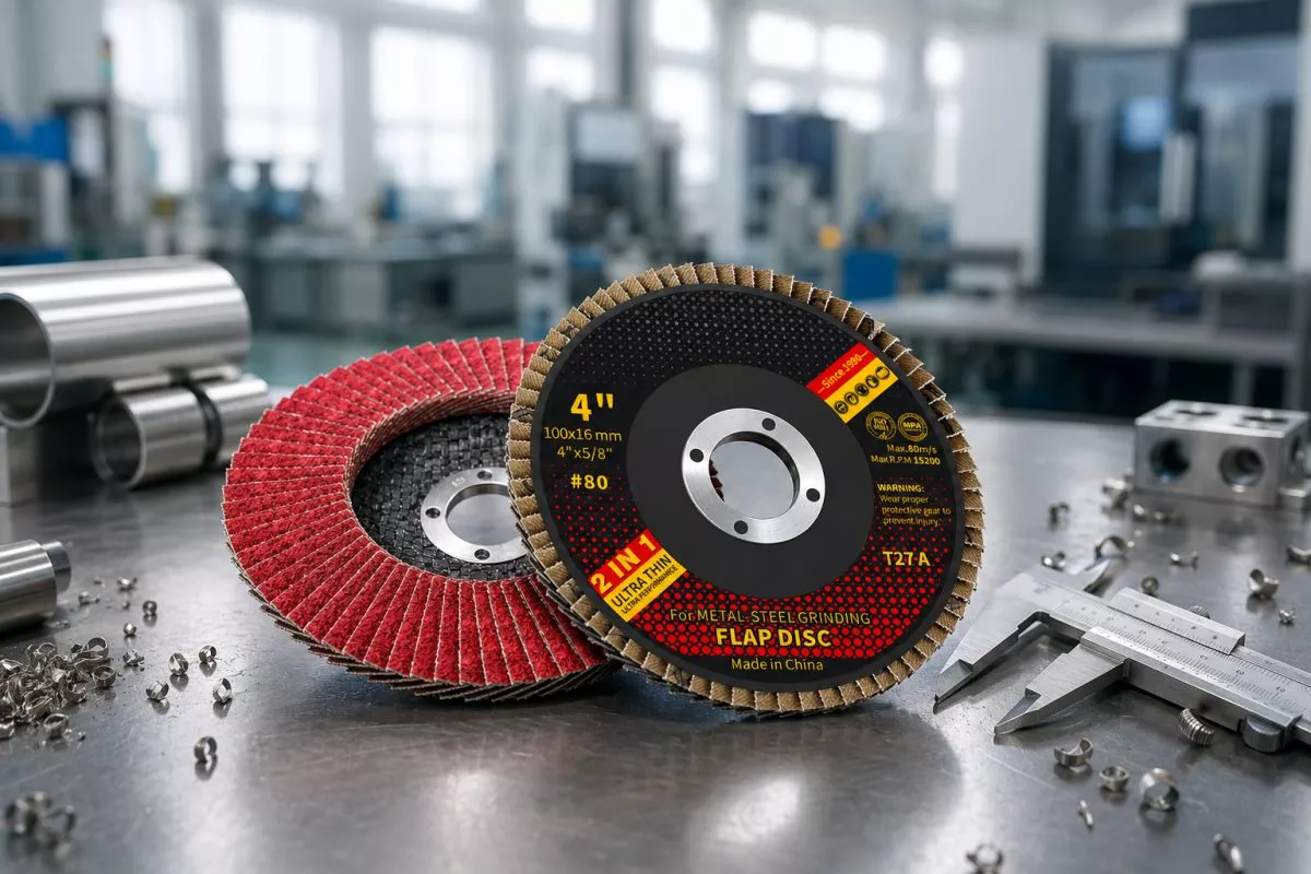 100mm T27 blended flap wheel 80 grit for medium stock removal on non-ferrous metals