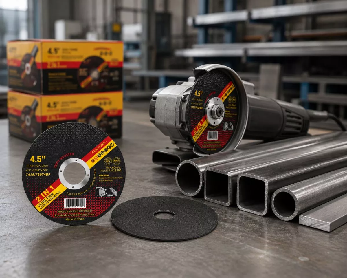 4.5 inch ultra-thin cut off wheel 115×1.2×22.2mm on 115mm angle grinder cutting stainless steel and carbon steel pipes and profiles