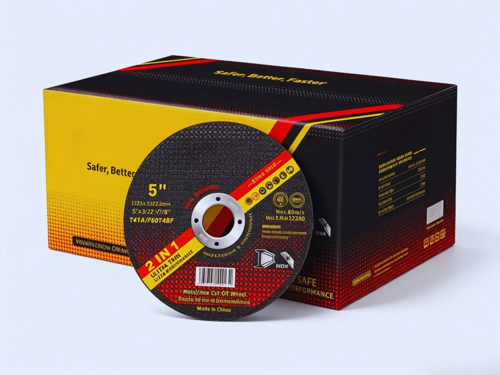قرص قطع فائق الرقة من نوع T41 مقاس 5 بوصات بأبعاد 125×1.2×22.2 ملم مع عبوة تصدير أصلية (OEM) من مصنع أقراص قطع صيني، معزز بالألياف الزجاجية المزدوجة ومصنف بسرعة 80 م/ث لاستخدامه مع جلاخات الزاوية مقاس 125 ملم.