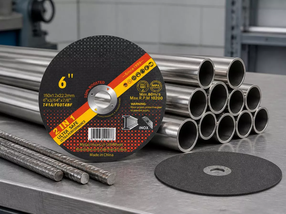 6 inch 150mm T41A ultra-thin cutting disc for stainless steel tube and rebar cutting, 150x1.2x22.2mm, Max 10200 RPM, iron-free aluminum oxide abrasive, wholesale China